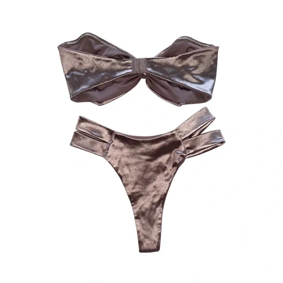 Fashion Nova Mauve Metallic Swimwear / Bikini Set - Picture 2 of 3